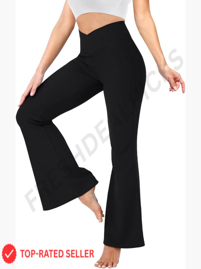 Flare Leggings With Pockets - High Waisted Crossover Yoga Workout Pants